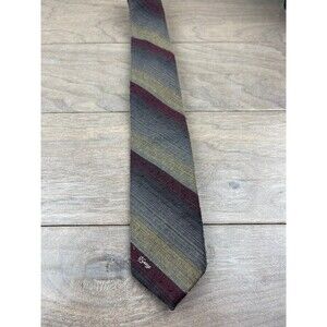 Allyn St George Men's Tie Burgundy Gray Gold Stripe Silk